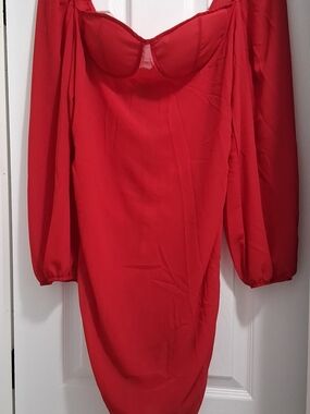 Fashion Nova Red Sweetheart Bodycon Dress with Puff Sleeves